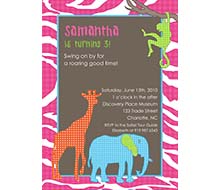 Safari Jungle Animals Printable Invitation - Pink